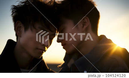 Young homosexual couple generative AI 104524120