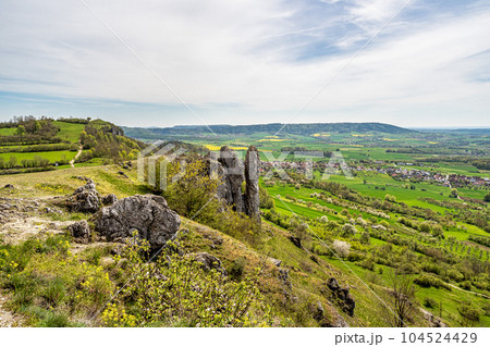 Ehrenbuergstein and the walberla rock near village Kirchehrenbach, county Forchheim, upper franconia, bavaria, germany 104524429