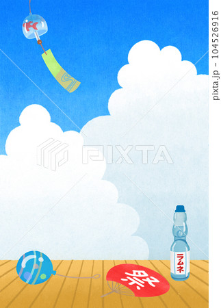 夏のイラスト素材 縁側と風鈴、ラムネに夏祭り 夏のイラスト素材 縁側と風鈴、ラムネに夏祭り 104526916