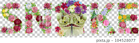 Word SNAKE of watercolor peony flowers and butterflies Word SNAKE of watercolor peony flowers and butterflies 104528077