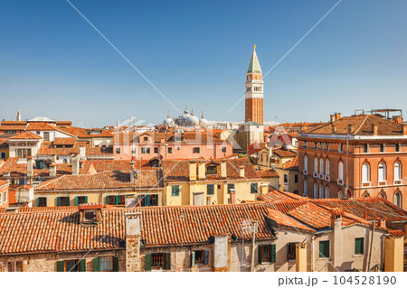 The Venice, top view of historic city centre with St. Mark's Campanile The Venice, top view of historic city centre with St. Mark's Campanile 104528190