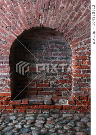 Blank arch from red brick of fortress Blank arch from red brick of fortress 104528912