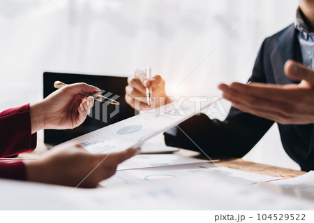 startup business, business advisor leadership for planning finance investment teamwork paperwork audit and discussing marketing, profit, budget of company in meeting room startup business, business advisor leadership for planning finance investment teamwork paperwork audit and discussing marketing, profit, budget of company in meeting room 104529522