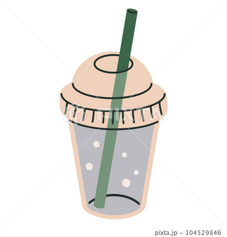 Clear plastic cup. Cartoon cup for lemonade or milkshake, take away cocktail straw plastic glass flat vector illustration on white background Clear plastic cup. Cartoon cup for lemonade or milkshake, take away cocktail straw plastic glass flat vector illustration on white background 104529846