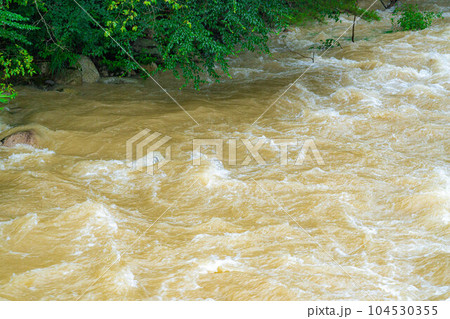 【自然災害】濁流・大雨の後の川【長野県】 104530355