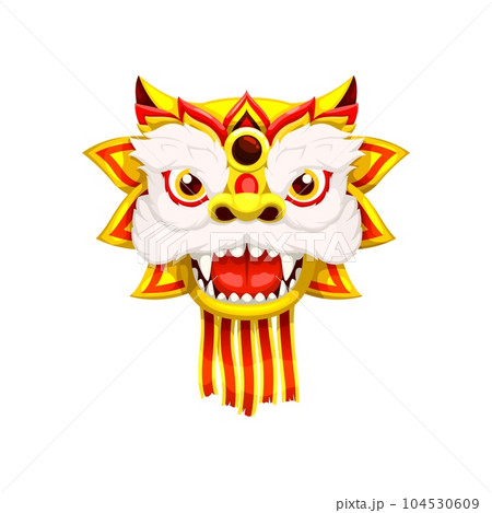 Cartoon lion, chinese new lunar year character. Vector fierce yet friendly animal head, symbol of strength and prosperity in China holiday celebrations. Personage representing good luck and fortune Cartoon lion, chinese new lunar year character. Vector fierce yet friendly animal head, symbol of strength and prosperity in China holiday celebrations. Personage representing good luck and fortune 104530609