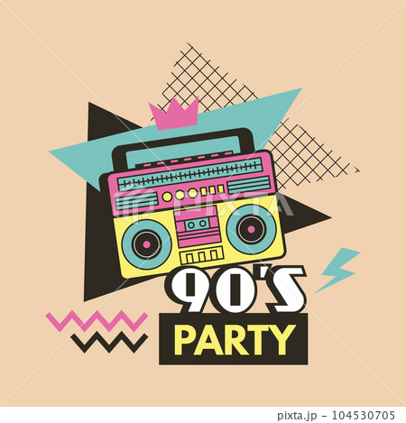 Retro poster. 90s music placard invitation for party. Vector template with place for text Retro poster. 90s music placard invitation for party. Vector template with place for text 104530705