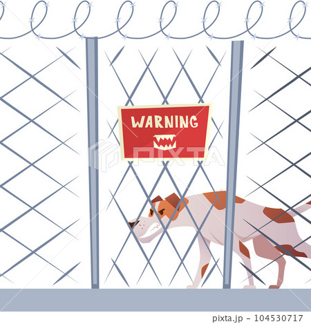 Angry dogs. warning aggressive animal guard the gate. Vector template in cartoon style Angry dogs. warning aggressive animal guard the gate. Vector template in cartoon style 104530717