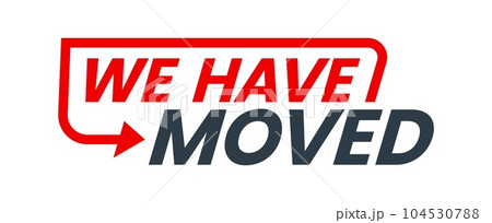 Have move icon. We have moved sign of new or change address for office, store, home or shop. Business relocation announcement red and black symbol with route navigation arrow Have move icon. We have moved sign of new or change address for office, store, home or shop. Business relocation announcement red and black symbol with route navigation arrow 104530788