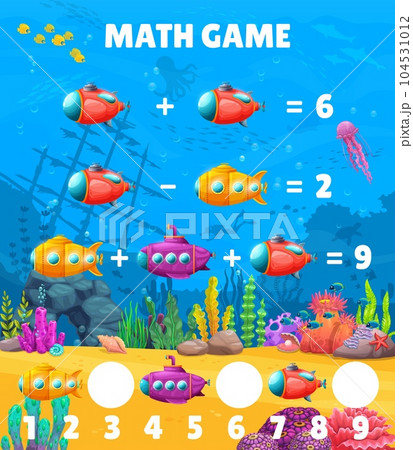 Math game worksheet. Submarine or bathyscaphe,...のイラスト素材 [104531012 ...