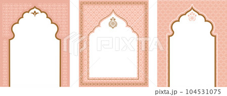 Indian and oriental frames, backgrounds, doors and arches. Wedding, event invitation templates 104531075