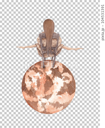 The girl sits on a chair on a planet in space. Isolated watercolor illustration The girl sits on a chair on a planet in space. Isolated watercolor illustration 104531391