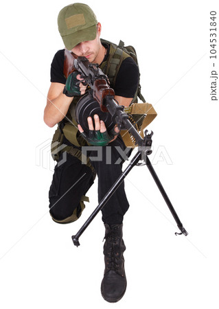 mercenary operator with RPD gun mercenary operator with RPD gun 104531840
