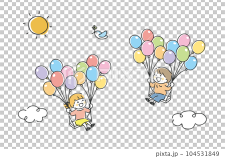children flying with balloons 104531849