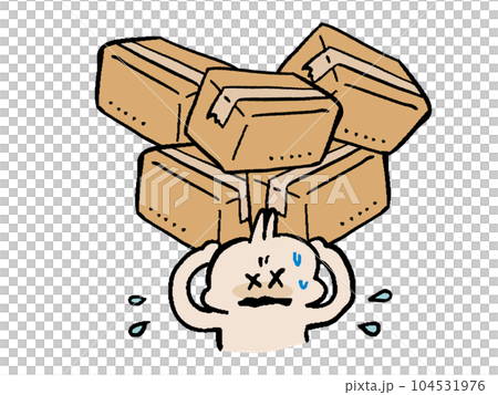 在庫をたくさん抱えて苦しむうさぎのシンプルな手描き風イラスト 在庫をたくさん抱えて苦しむうさぎのシンプルな手描き風イラスト 104531976