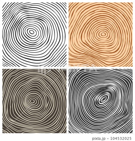 Tree trunk cut textures, pine or oak slice. Sawn timber, wood. Brown wooden texture with tree rings. Hand drawn sketch. Vector illustration 104532025