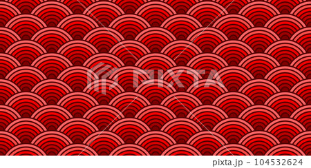 Colorful Chinese and Japanese seamless pattern. Traditional asian ornament, oriental New Year decoration. Modern red background, geometric texture with waves. Vector illustration Colorful Chinese and Japanese seamless pattern. Traditional asian ornament, oriental New Year decoration. Modern red background, geometric texture with waves. Vector illustration 104532624