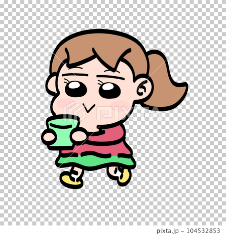 拿著杯子走路的女孩 拿著杯子走路的女孩 104532853