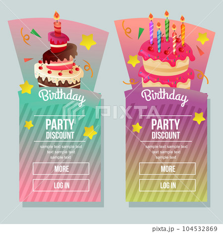 birthday party discount banner with tower cake 104532869