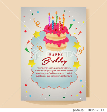 happy birthday colorful card with cake candle 104532914