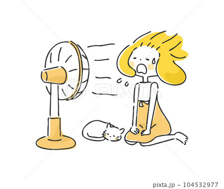 暑くて扇風機にあたる女の子 104532977