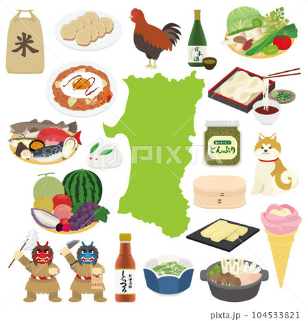 秋田県の名物のイラストセット 104533821