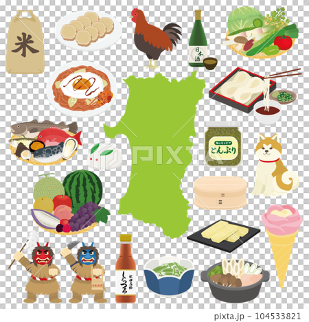 秋田県の名物のイラストセット 104533821