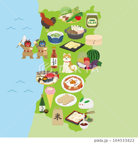 秋田県の名物のイラストセット 秋田県の名物のイラストセット 104533822