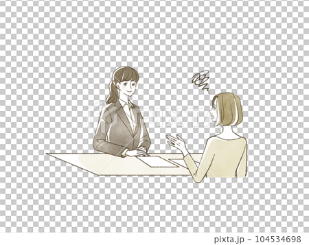 スーツ姿の女性に相談をしている女性 104534698