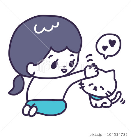 若い女性に頭を撫でられるかわいい白い色の子猫のイラスト(猫のしつけ/信頼関係) 若い女性に頭を撫でられるかわいい白い色の子猫のイラスト(猫のしつけ/信頼関係) 104534783