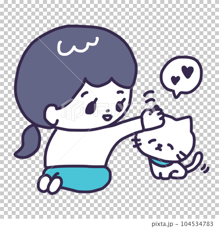 若い女性に頭を撫でられるかわいい白い色の子猫のイラスト(猫のしつけ/信頼関係) 若い女性に頭を撫でられるかわいい白い色の子猫のイラスト(猫のしつけ/信頼関係) 104534783