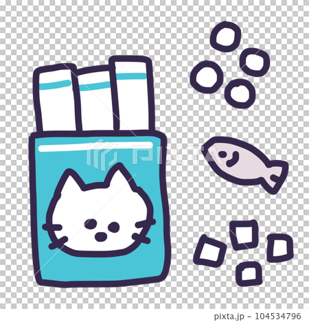 猫用のおやつセットのかわいいイラスト 104534796