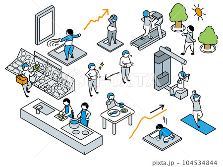 ダイエットや健康的な生活のイラストセット 104534844