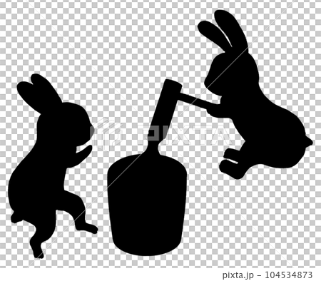Rabbit mochi pounding simple cute black and white illustration silhouette 104534873