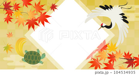 鶴亀と紅葉の和背景フレーム（2：1） 104534935
