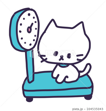 体重計に乗るかわいい白い色の子猫のイラスト 体重計に乗るかわいい白い色の子猫のイラスト 104535043