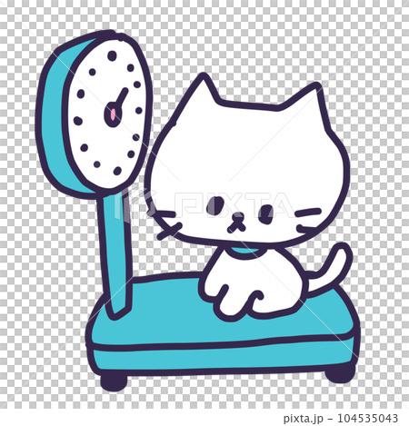体重計に乗るかわいい白い色の子猫のイラスト 体重計に乗るかわいい白い色の子猫のイラスト 104535043