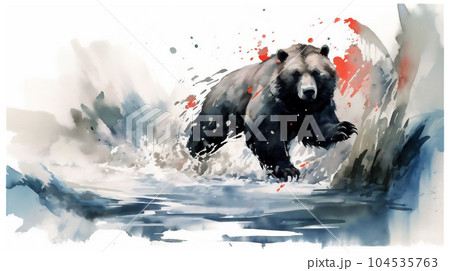Generative AI, Riverside Feast: Bear Catching a Fish 104535763