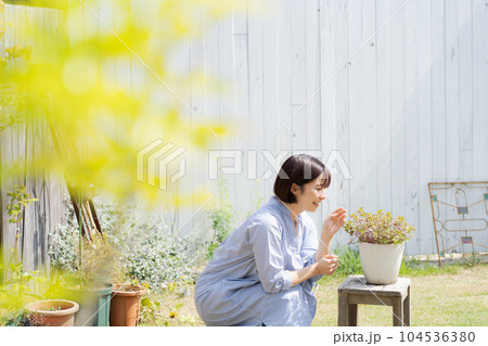 植物を育てる女性の写真 植物を育てる女性の写真 104536380