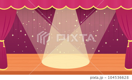 キラキラと輝くスポットライトを浴びた可愛い舞台のイラスト 104536628