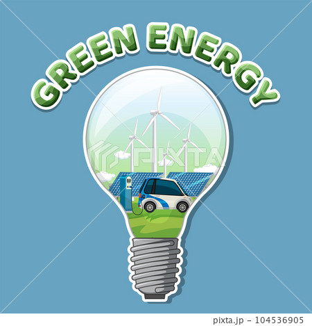 Green energy text with lightbulb banner template 104536905