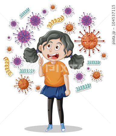 A girl surrounded by germs A girl surrounded by germs 104537115