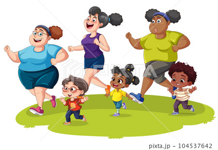 Children and mother exercise isolated 104537642