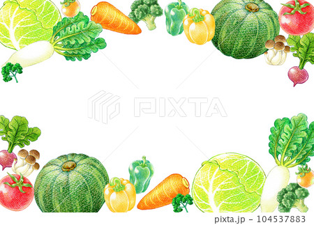 様々な種類の野菜のフレームイラスト はがきサイズ 様々な種類の野菜のフレームイラスト はがきサイズ 104537883