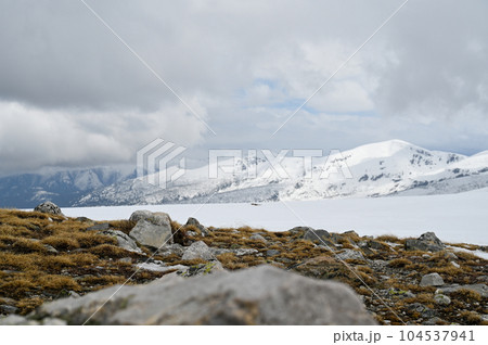 Mountain view in winter near the Rila Lakes in Bulgaria. 104537941