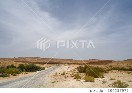 Asphalt road and Negev desert landscape in Israel. 104537972