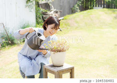 植物の手入れをする女性の写真 植物の手入れをする女性の写真 104538401