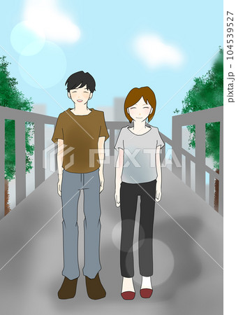歩道橋とおしゃれな男女のイラスト素材(2) 104539527