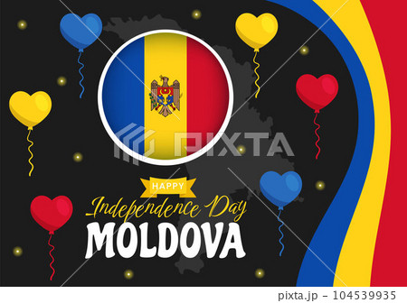 Moldova Independence Day Vector Illustration on August 27 with Waving Flag in National Holiday Flat Cartoon Hand Drawn Background Templates 104539935
