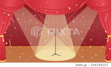 紙吹雪が舞うスポットライトを浴びた可愛い舞台の背景イラスト 104540187